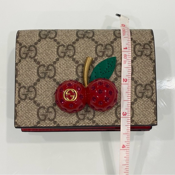 Gucci GG Supreme Monogram Cherry Embellished Card Case Wallet - Picture 14 of 16